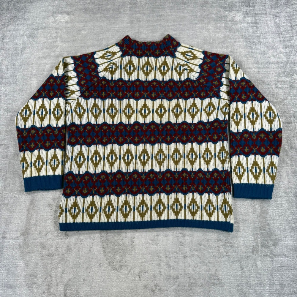 Champion Knit Sweater Womens Medium Blue Vintage 1960s Fair Isle Zip Shoulder